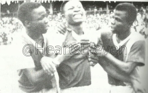 Robert Foley (right) set the record as the only player to score in 1-0 and 0-1 Hearts victories over Kotoko in 1969 and 1975. But Afum joined the star in 2010.